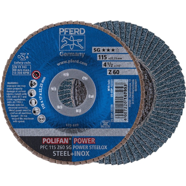 Pferd 62223 4-1/2in x 7/8in POLIFAN Flap Disc - Conical SG Zirconia 60G 62223-PFERD - main